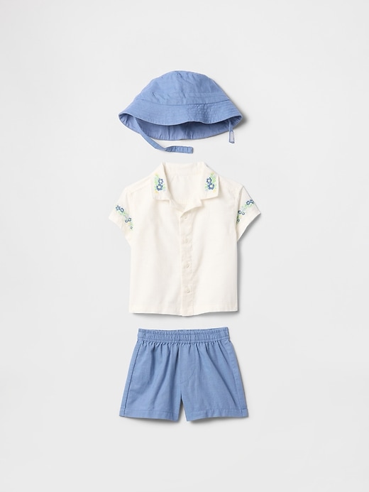 Image number 1 showing, Baby Linen-Cotton Embroidered Outfit Set