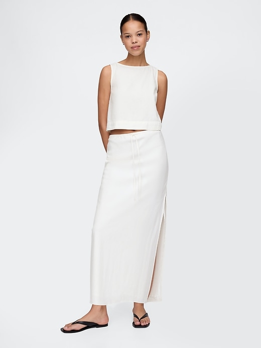 Image number 1 showing, Linen-Blend Midi Skirt