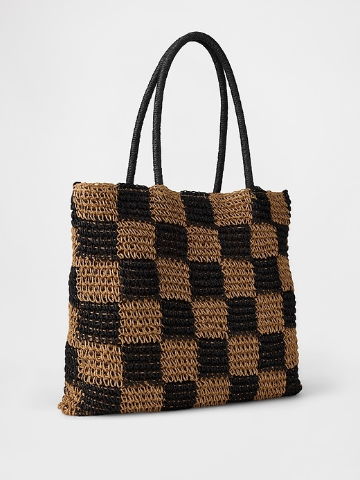 Image number 2 showing, Gingham Straw Tote Bag