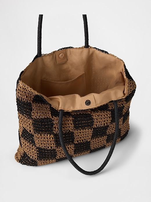 Image number 3 showing, Gingham Straw Tote Bag