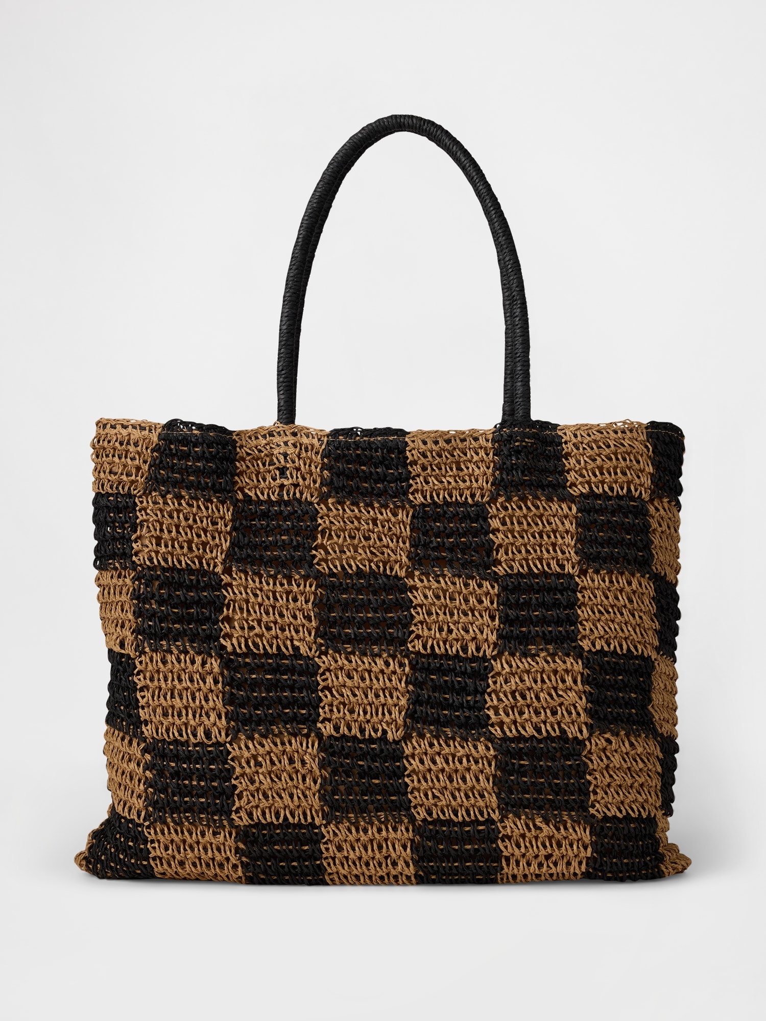 Gingham Straw Tote Bag