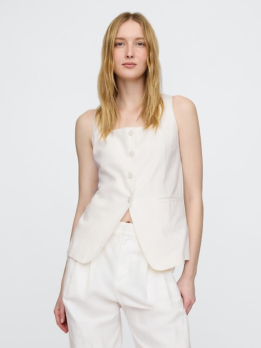 Image number 1 showing, Linen-Blend Square-Neck Longline Vest