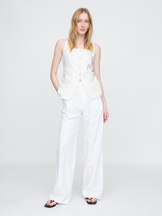 Image number 3 showing, Linen-Blend Square-Neck Longline Vest