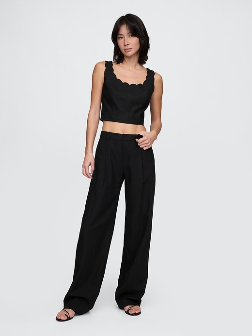 Image number 3 showing, Linen-Blend Scalloped Cropped Top