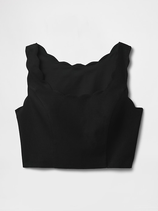 Image number 5 showing, Linen-Blend Scalloped Cropped Top