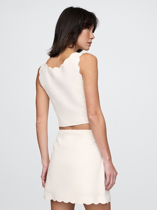 Image number 2 showing, Linen-Blend Scalloped Cropped Top