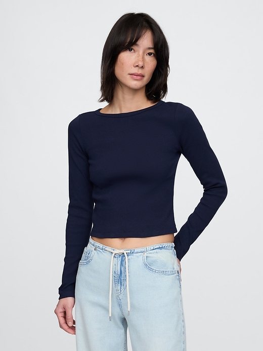 Image number 1 showing, Heavyweight Rib Cropped Boatneck T-Shirt