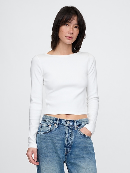 Image number 1 showing, Heavyweight Rib Cropped Boatneck T-Shirt