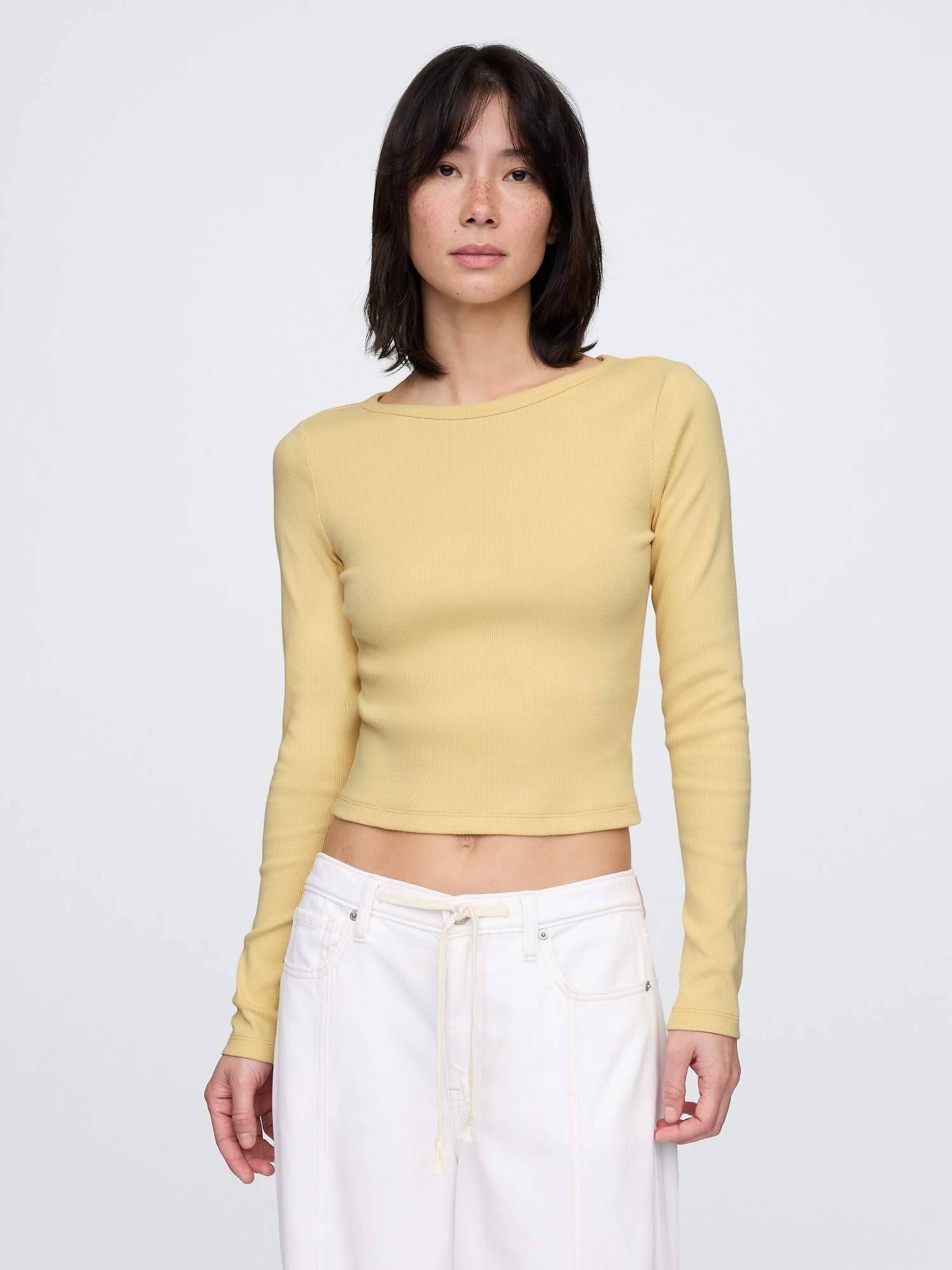 Heavyweight Rib Cropped Boatneck T-Shirt