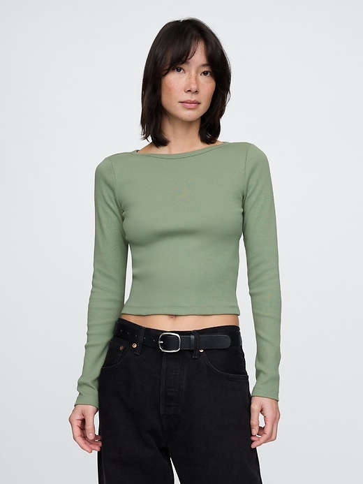 Image number 1 showing, Heavyweight Rib Cropped Boatneck T-Shirt