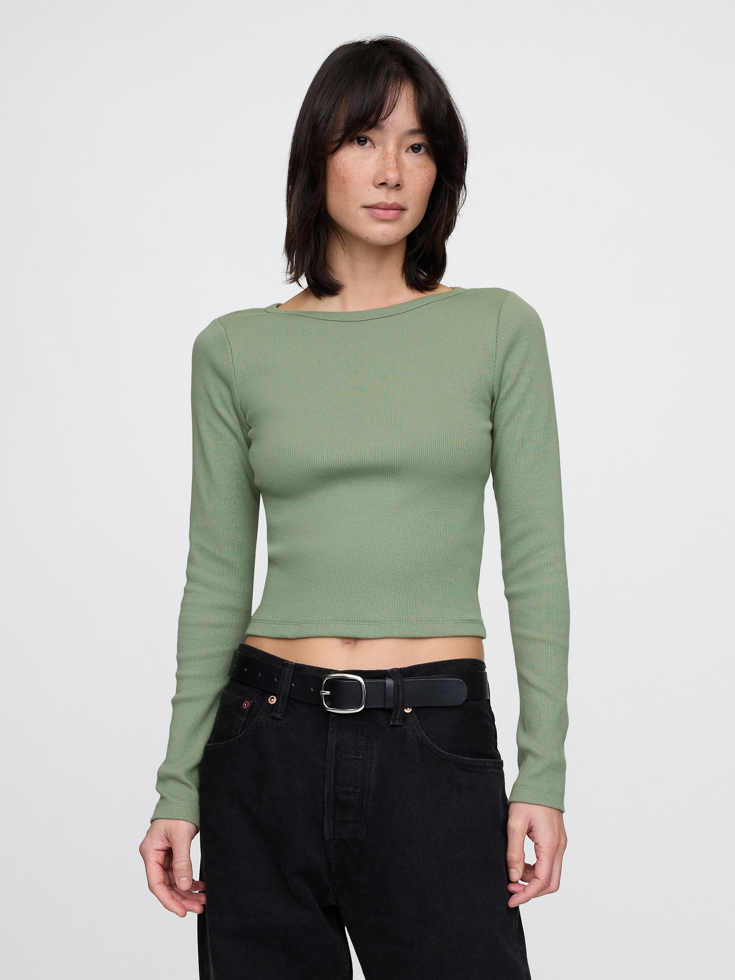 Heavyweight Rib Cropped Boatneck T-Shirt