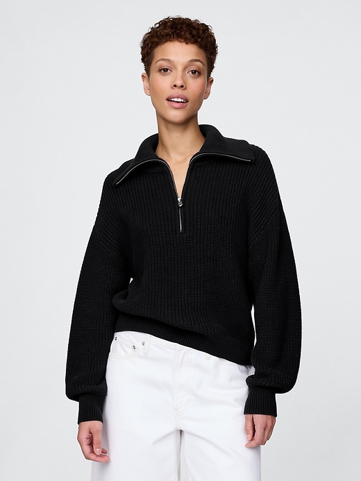 Image number 1 showing, 100% Cotton Half-Zip Pullover Sweater