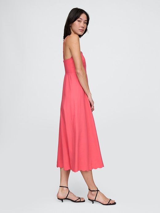 Image number 3 showing, Linen-Blend Scalloped Midi Dress