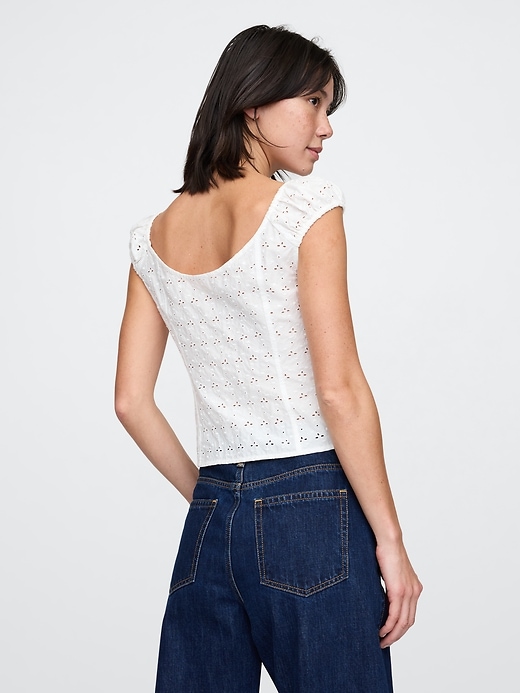 Image number 2 showing, Cap-Sleeve Eyelet Top