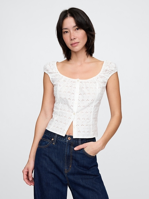 Image number 1 showing, Cap-Sleeve Eyelet Top