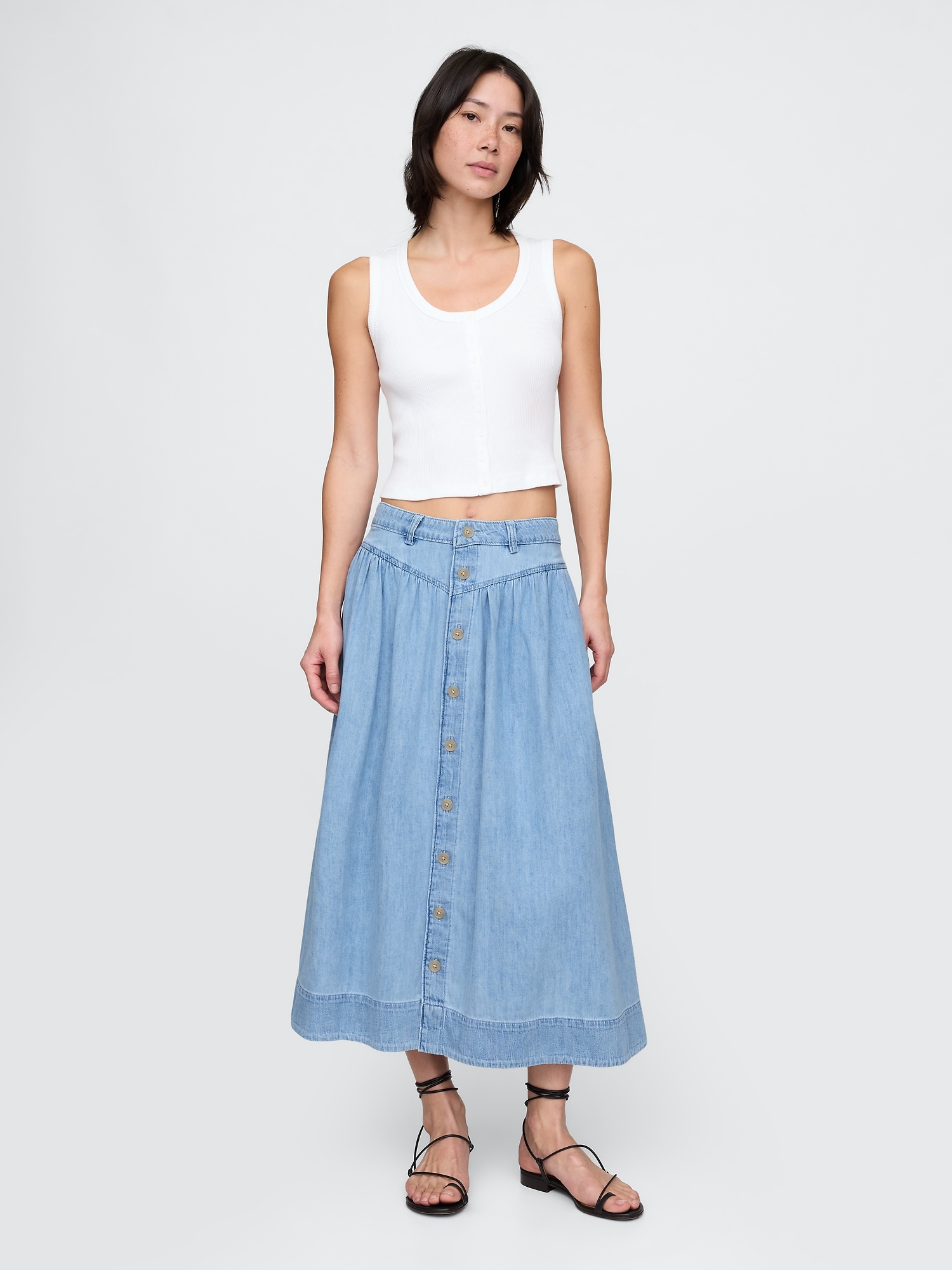 Denim Western Yoke Maxi Skirt