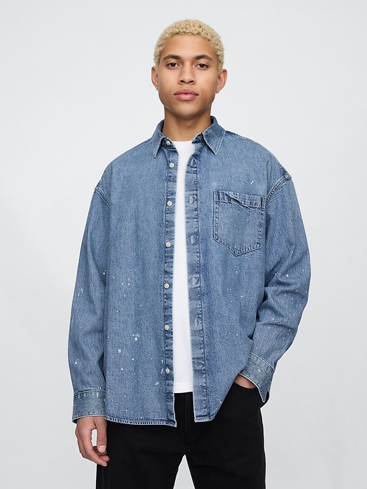 Image number 1 showing, Painted Denim Big Shirt