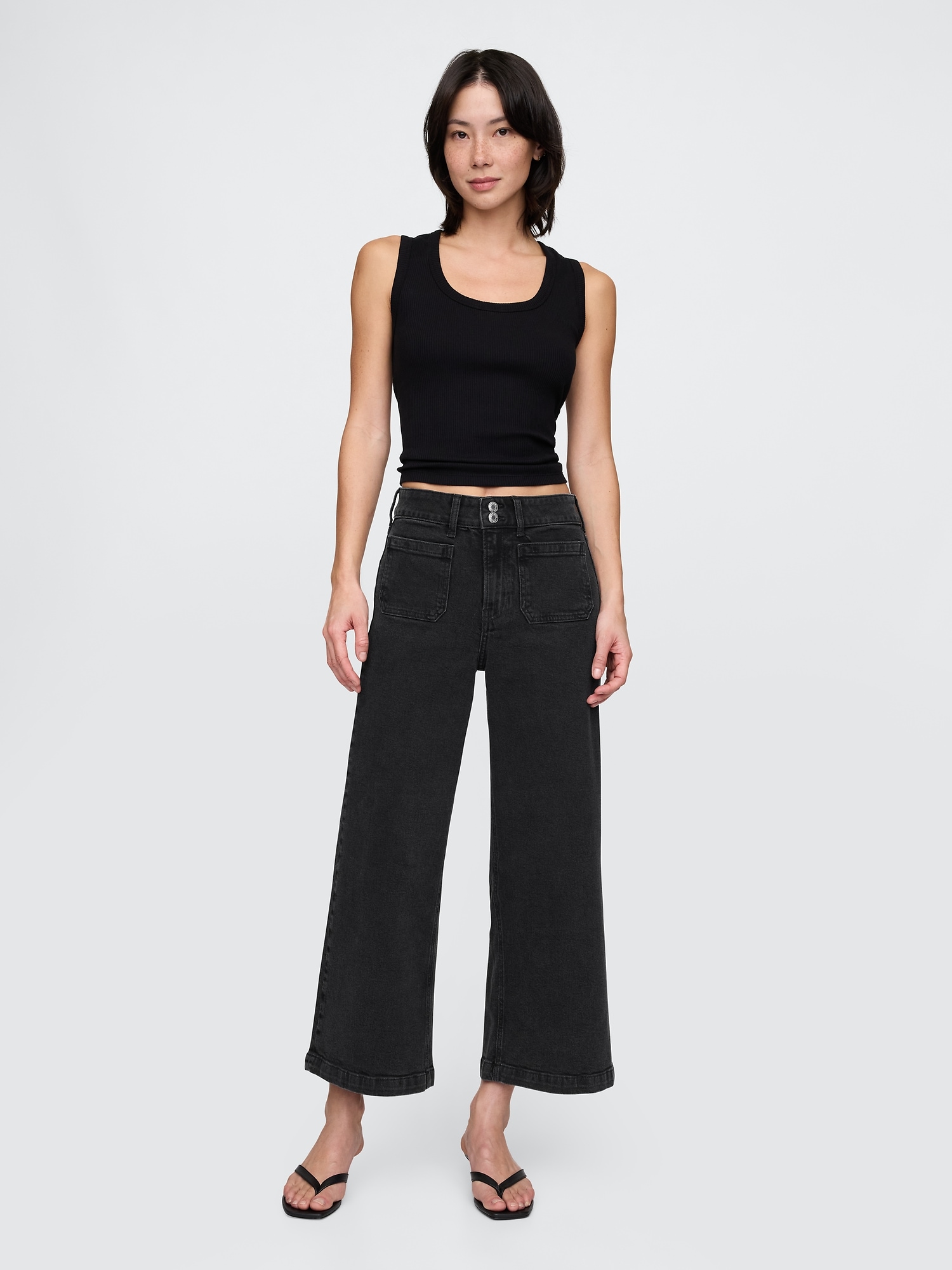 High Rise Stride Wide-Leg Ankle Jeans