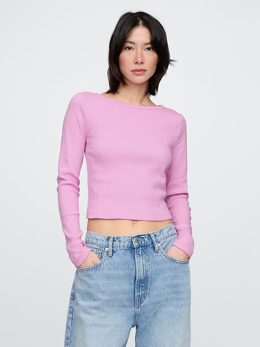 Image number 1 showing, Heavyweight Rib Cropped Boatneck T-Shirt