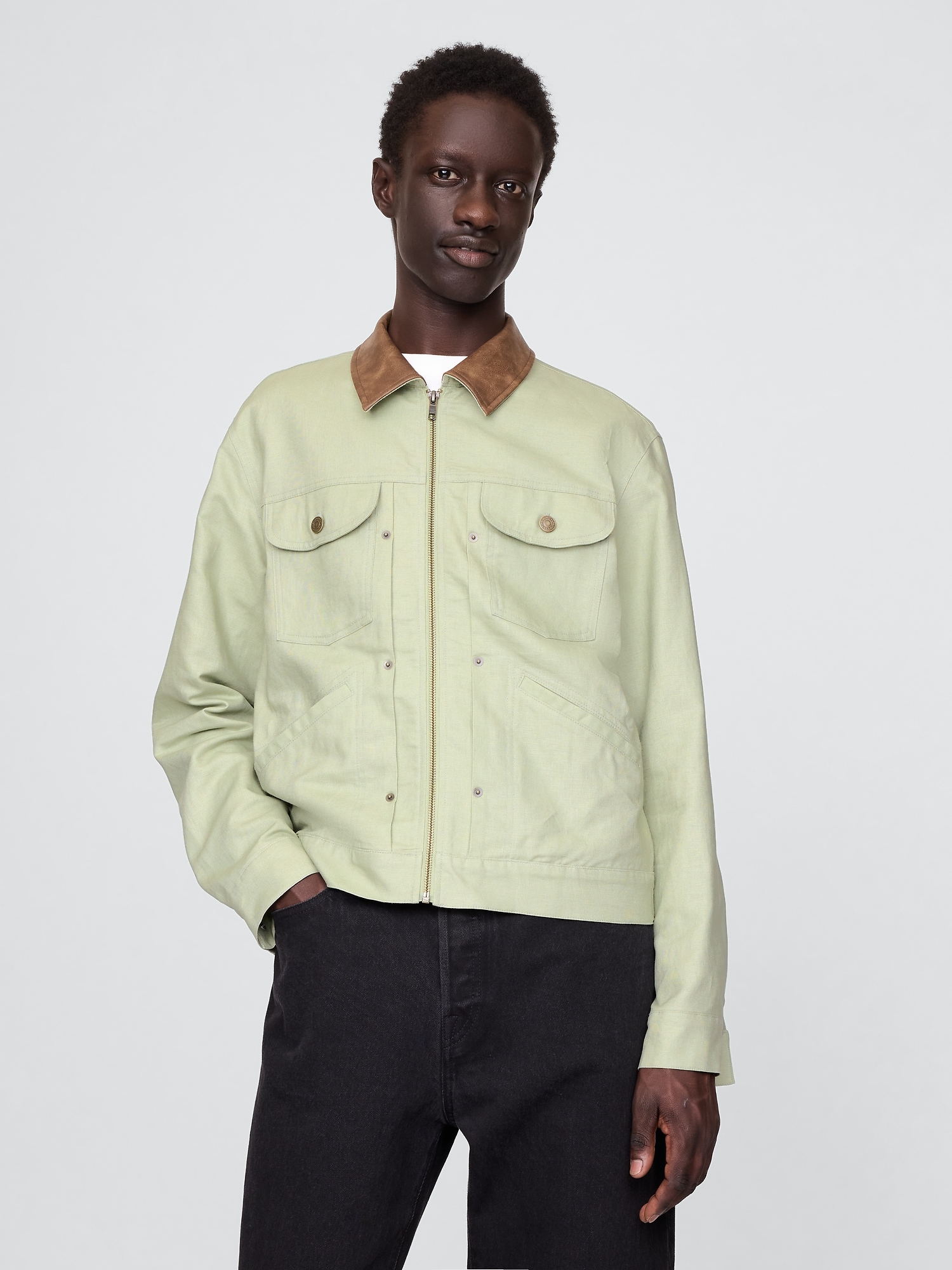 Linen-Cotton Trucker Jacket