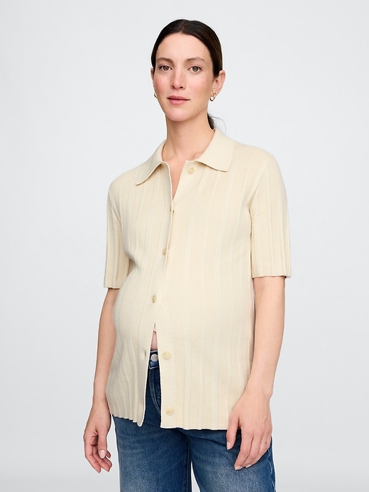 Image number 1 showing, Maternity Rib Polo Shirt