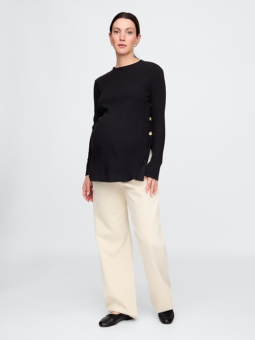 Image number 1 showing, Maternity Side-Button Rib Sweater