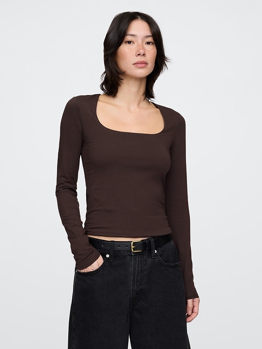 Image number 1 showing, CloseKnit Jersey Square-Neck Top