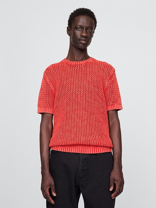 Image number 1 showing, Crochet Mesh Crewneck T-Shirt