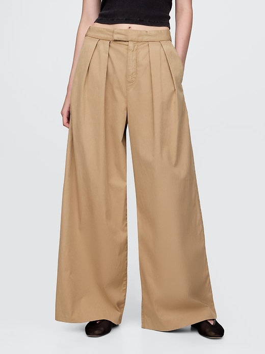 Image number 2 showing, High Rise Twill Pleated Wide-Leg Khakis