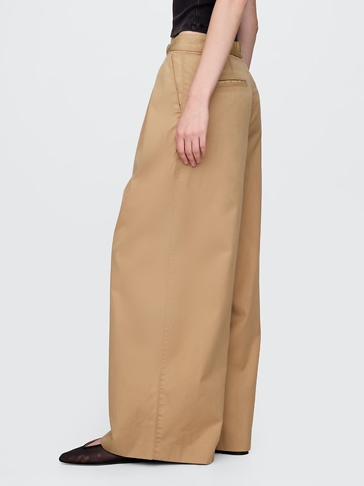 Image number 3 showing, High Rise Twill Pleated Wide-Leg Khakis