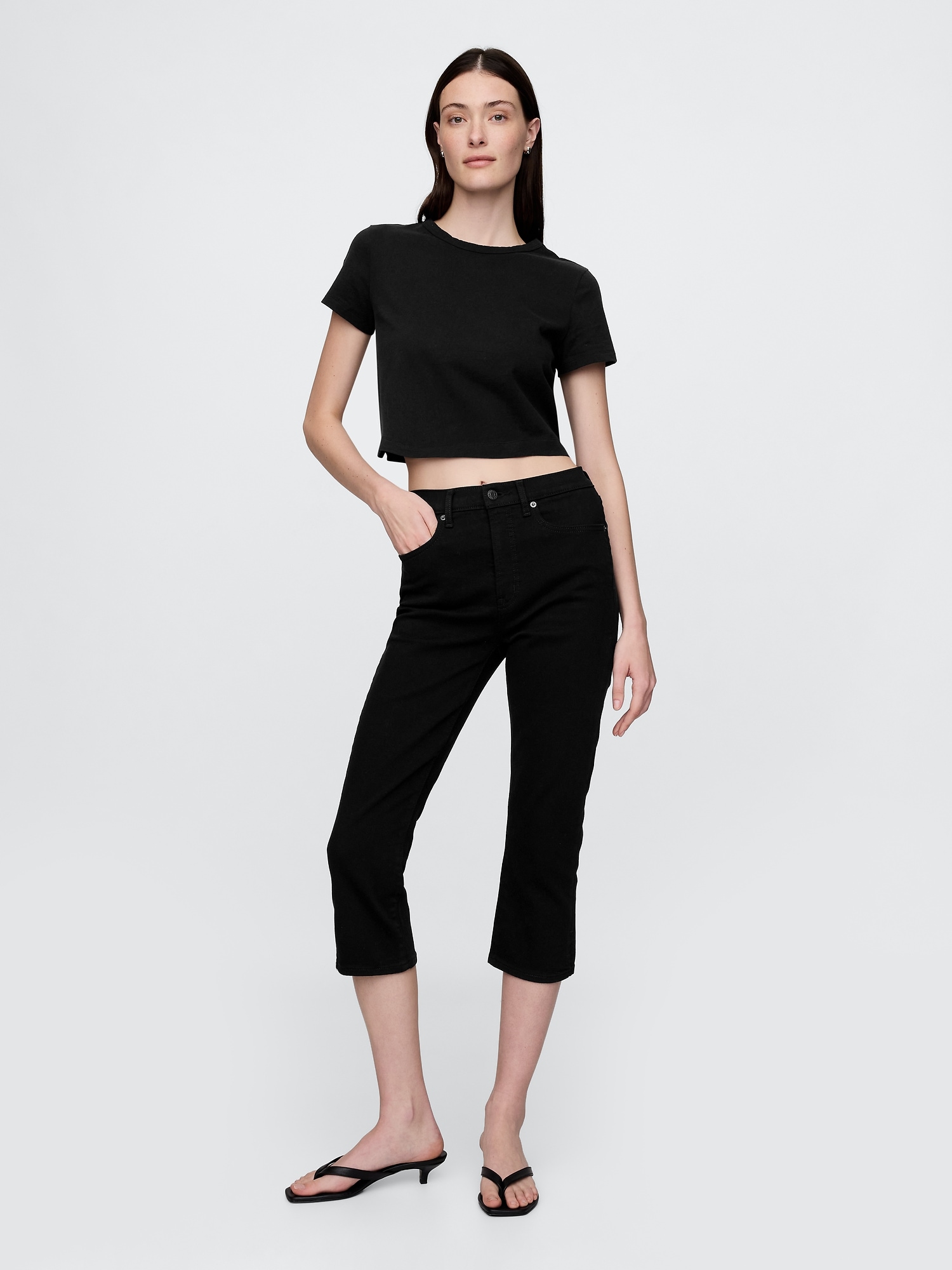 High Rise Cropped Capri Jeans