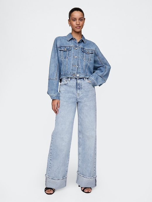 Image number 1 showing, High Rise Stride Cuffed Wide-Leg Jeans