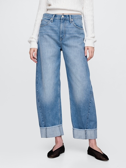 Image number 2 showing, High Rise Cuffed Barrel Jeans