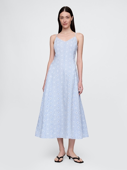 Image number 1 showing, Eyelet V-Neck Midi Dress