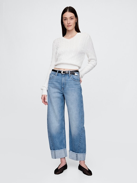 Image number 1 showing, High Rise Cuffed Barrel Jeans