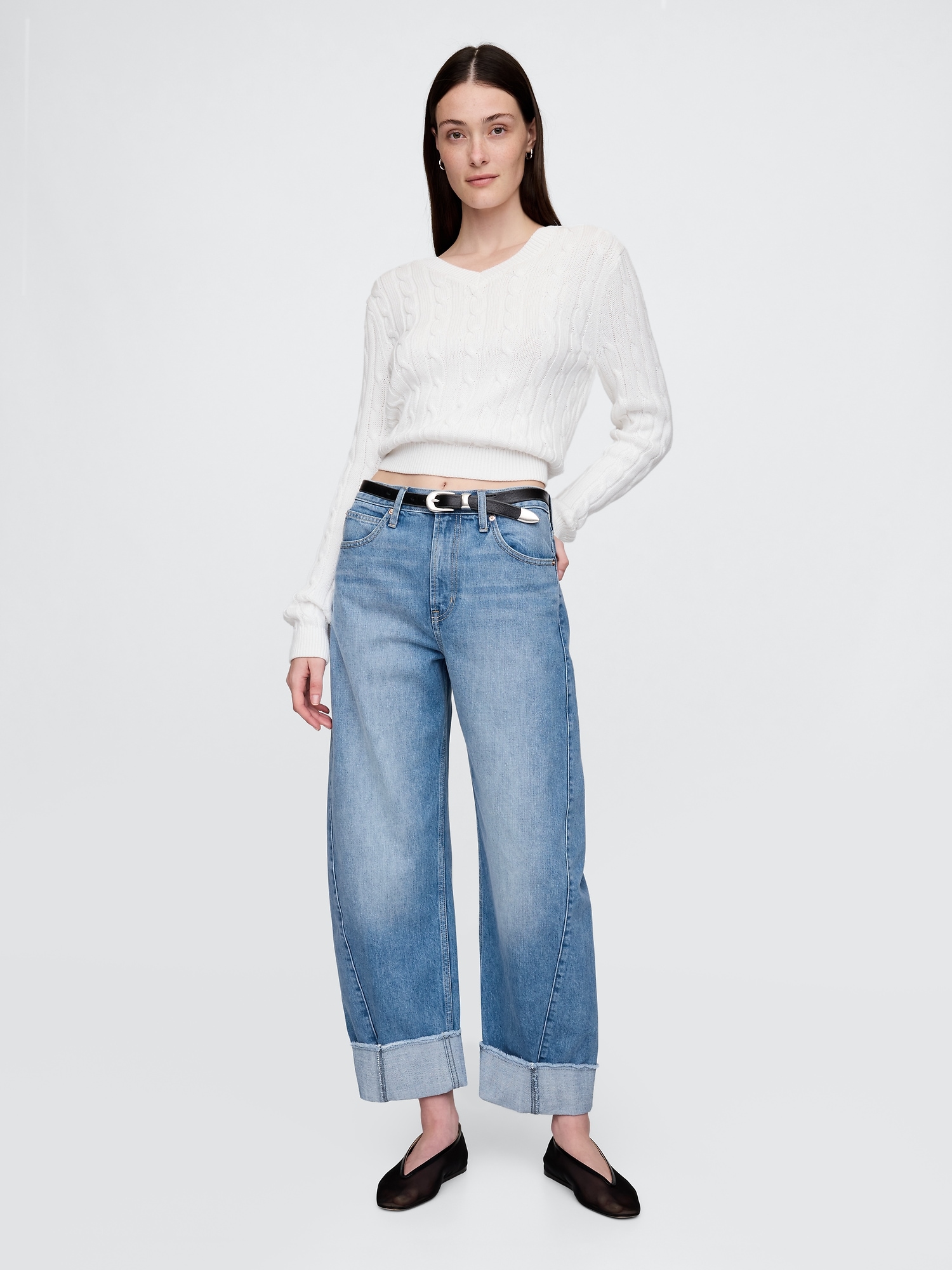 High Rise Cuffed Barrel Jeans