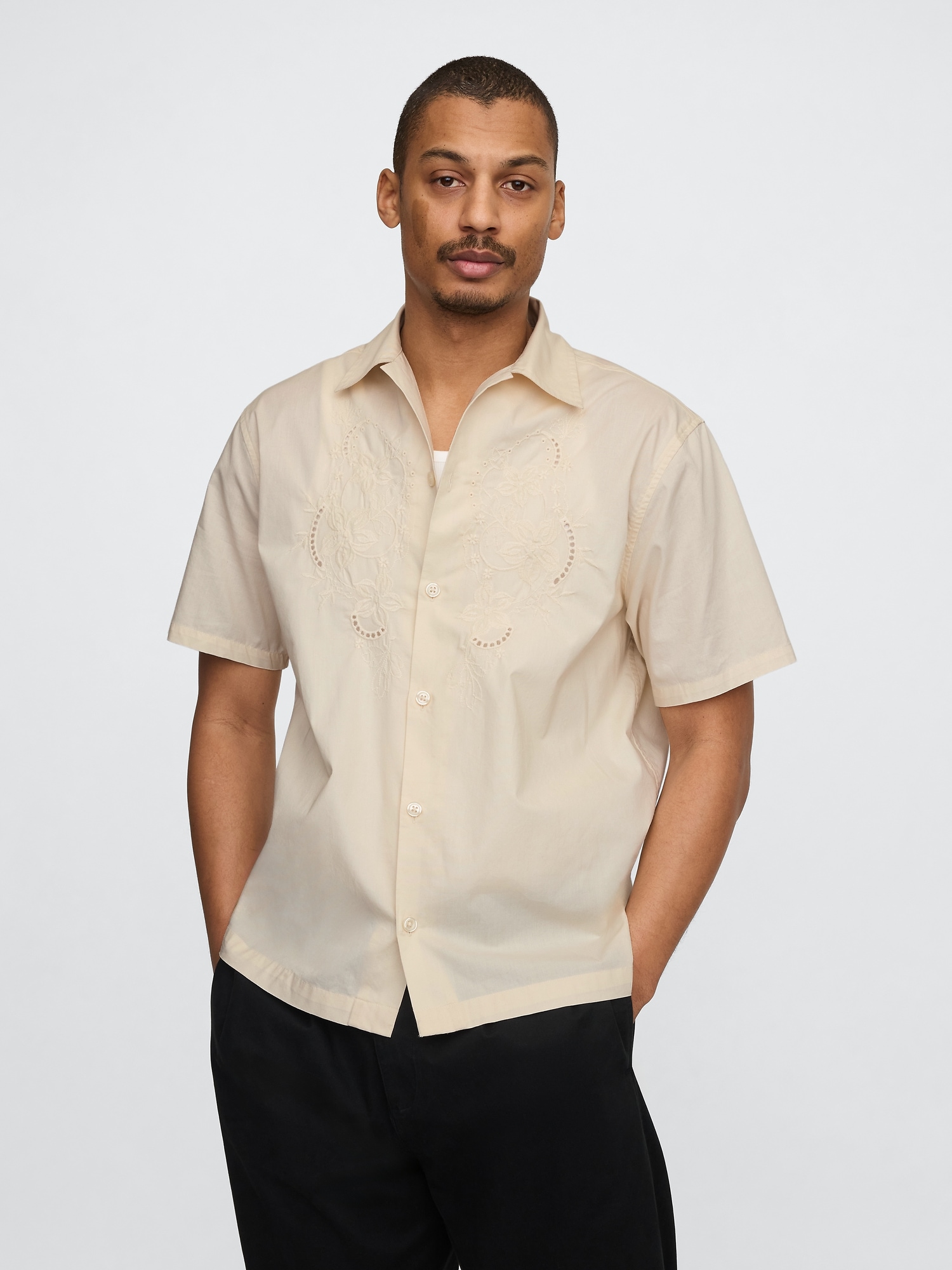 Eyelet Poplin Shirt - Beige