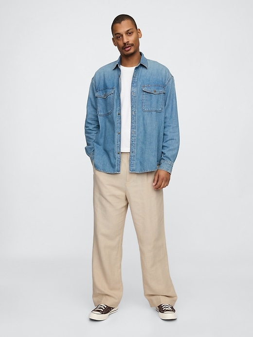 Image number 1 showing, Linen-Cotton '90s Loose Pleated Khakis