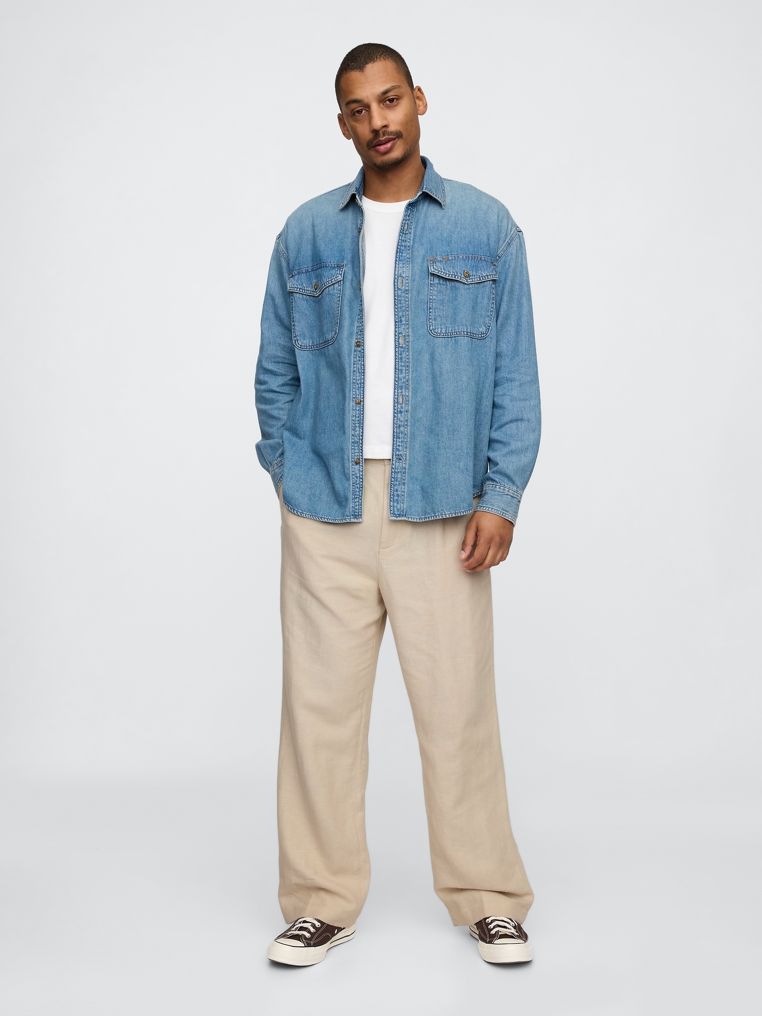 Linen-Cotton '90s Loose Pleated Khakis