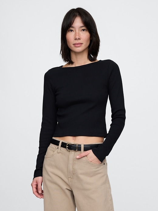 Image number 1 showing, Heavyweight Rib Cropped Boatneck T-Shirt