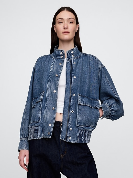 Image number 1 showing, UltraSoft Denim Bomber Jacket