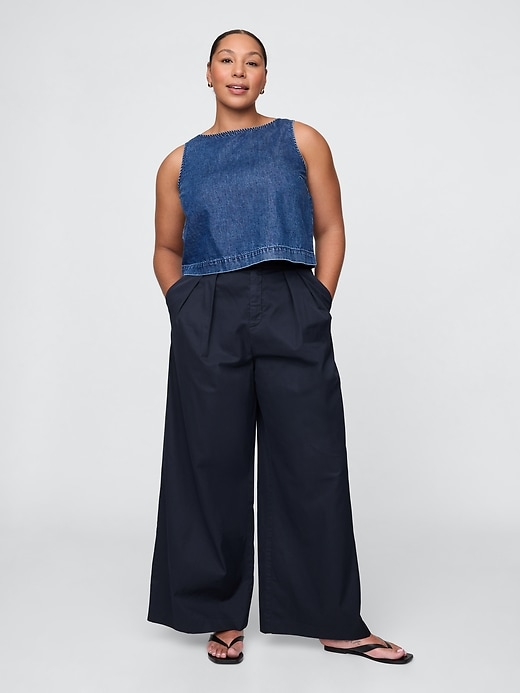 Image number 6 showing, High Rise Twill Pleated Wide-Leg Khakis