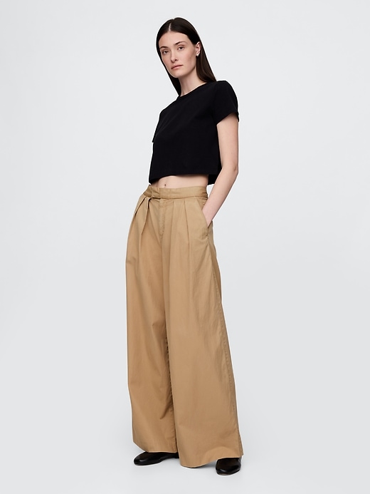 Image number 1 showing, High Rise Twill Pleated Wide-Leg Khakis