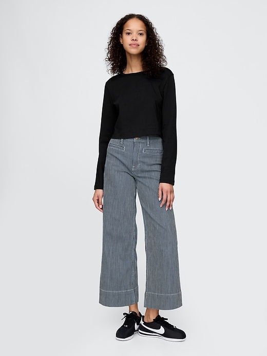 Image number 1 showing, High Rise Stride Wide-Leg Ankle Jeans