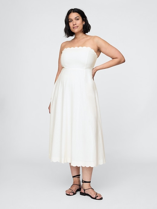 Image number 5 showing, Linen-Blend Scalloped Midi Dress