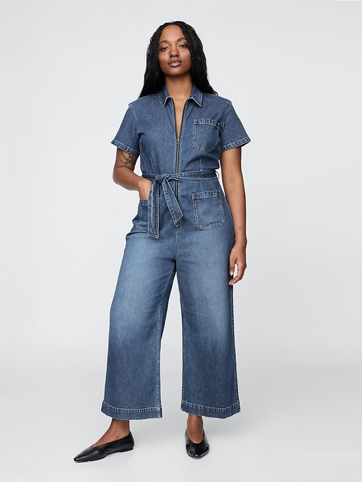 Image number 5 showing, Belted Denim Jumpsuit