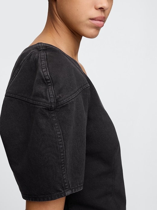 Image number 4 showing, Barrel-Sleeve Cropped Denim Shirt