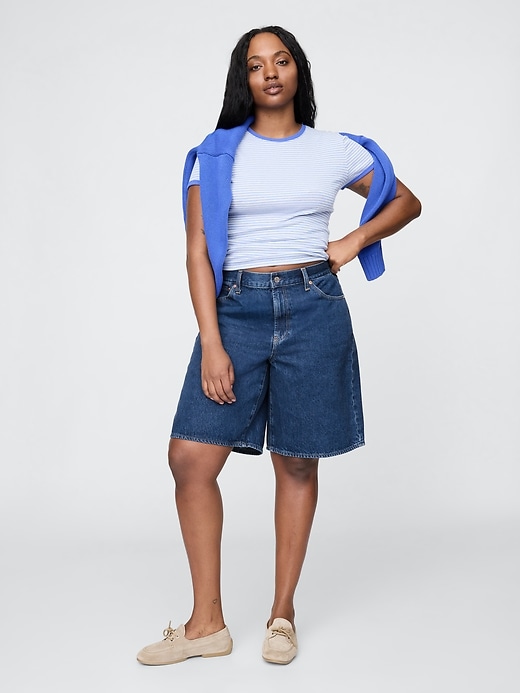 Image number 6 showing, 11.5"  Mid Rise Longline Denim Shorts