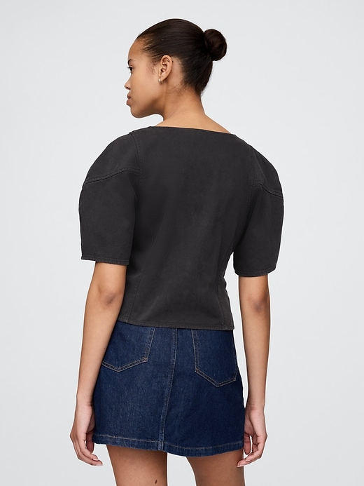 Image number 2 showing, Barrel-Sleeve Cropped Denim Shirt