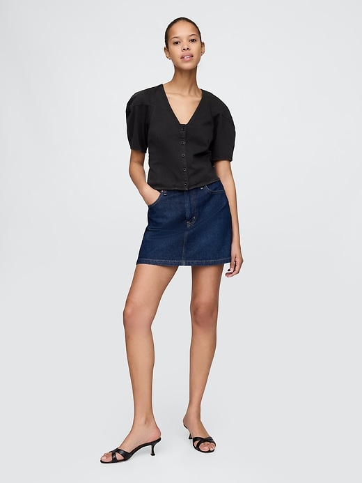 Image number 3 showing, Barrel-Sleeve Cropped Denim Shirt